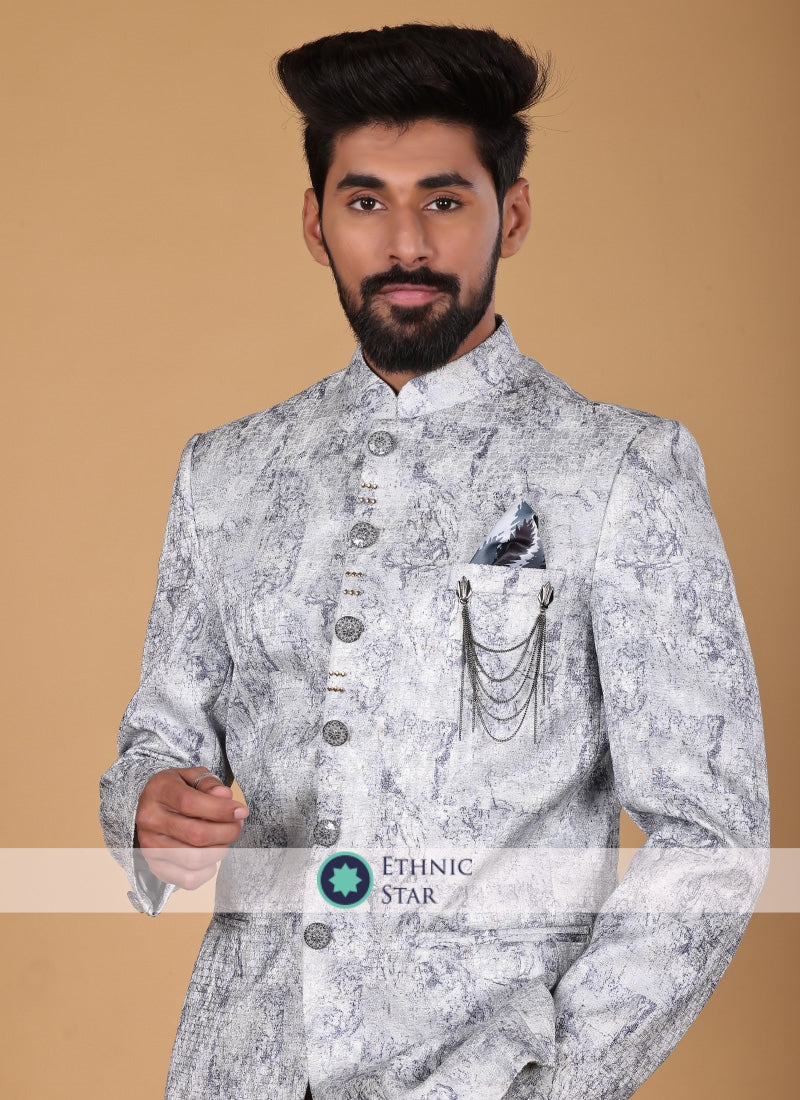 Buy Indo jodhpuri suit with Printed Jacket Set (38, Deep navy blue) at  Amazon.in